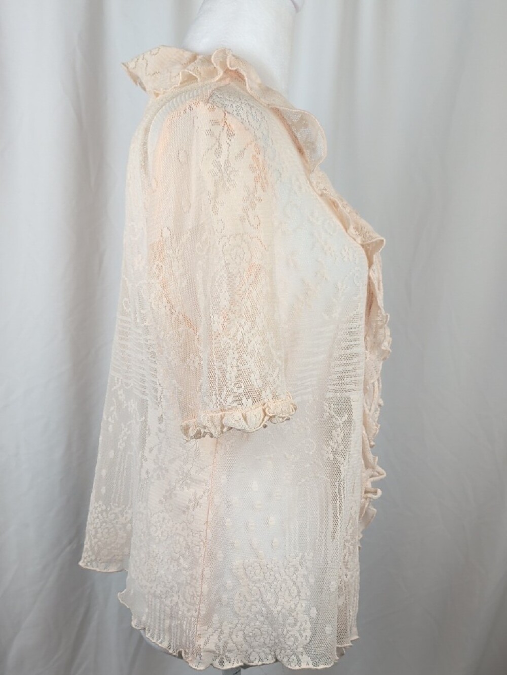 À La Une Pastel Pink Lace Ruffle Tie Front Coquette Cardigan Top Medium - Picture 4 of 15